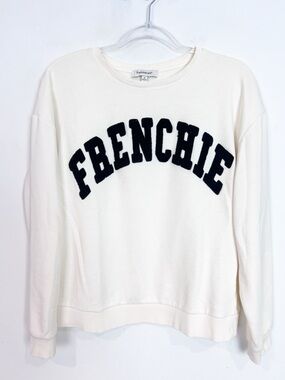 FRANCESCA’S OFF-WHITE “FRENCHIE” LONG SLEEVE CREWNECK SWEATSHIRT WOMENS SMALL